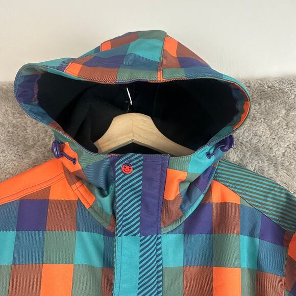 Neff Men's Rad Plaid Softshell Jacket S Orange Teal Purple Parka Snowboard Coat - Picture 6 of 16